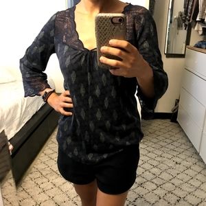 Lucky Brand Linen Lace Paisley top S